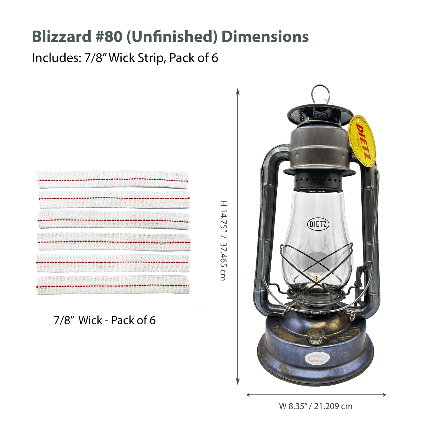 Light Of Mine - Dietz #80 Blizzard Unfinished Oil Lantern with 7/8" Replacement Wick Strips (Unfinished)