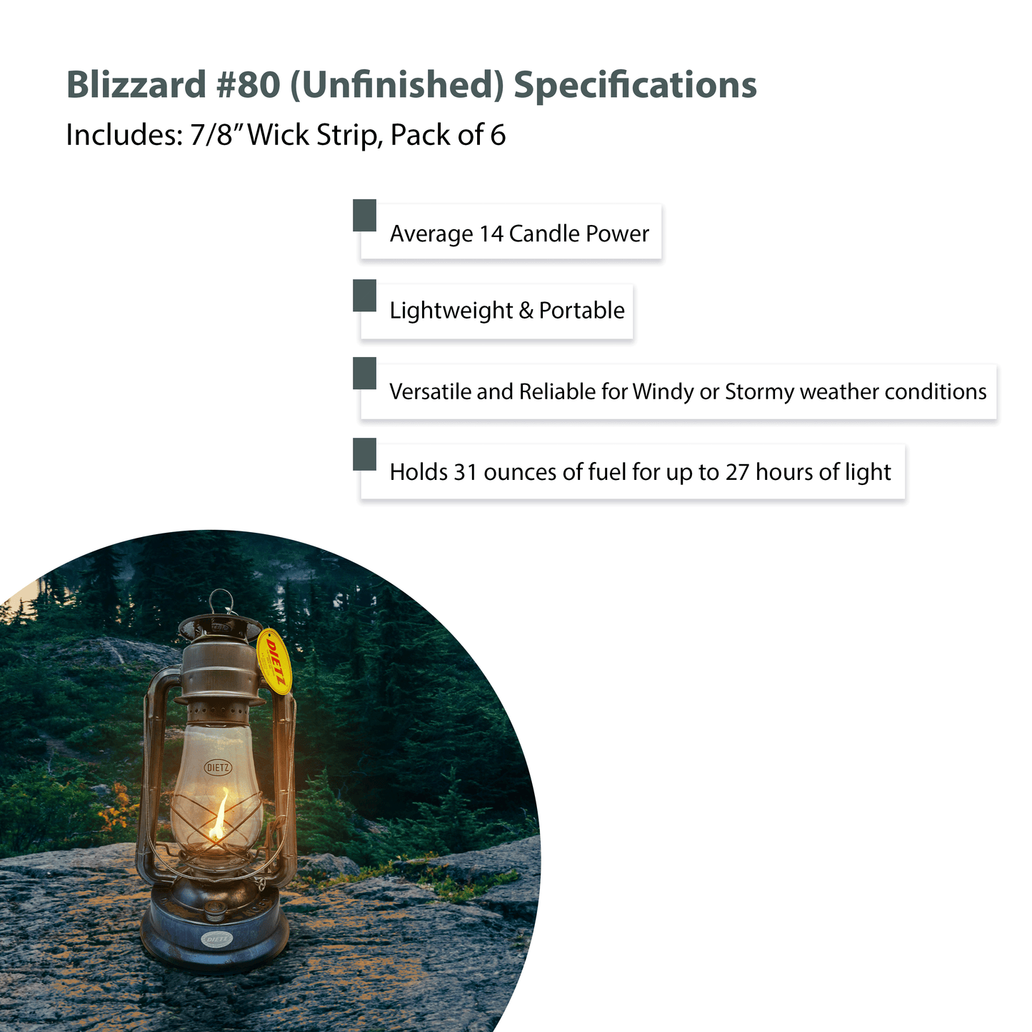 Light Of Mine - Dietz #80 Blizzard Unfinished Oil Lantern with 7/8" Replacement Wick Strips (Unfinished)