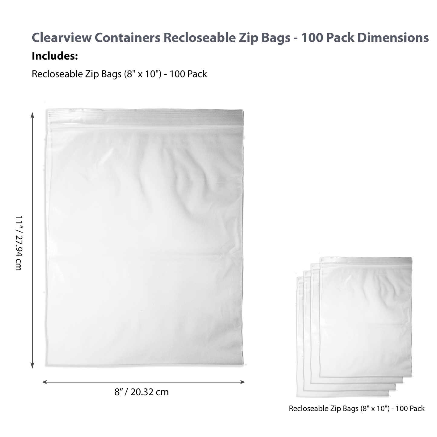 Clearview Containers - 100 Pack of 8" x 10" High Quality Recloseable Zip Bags