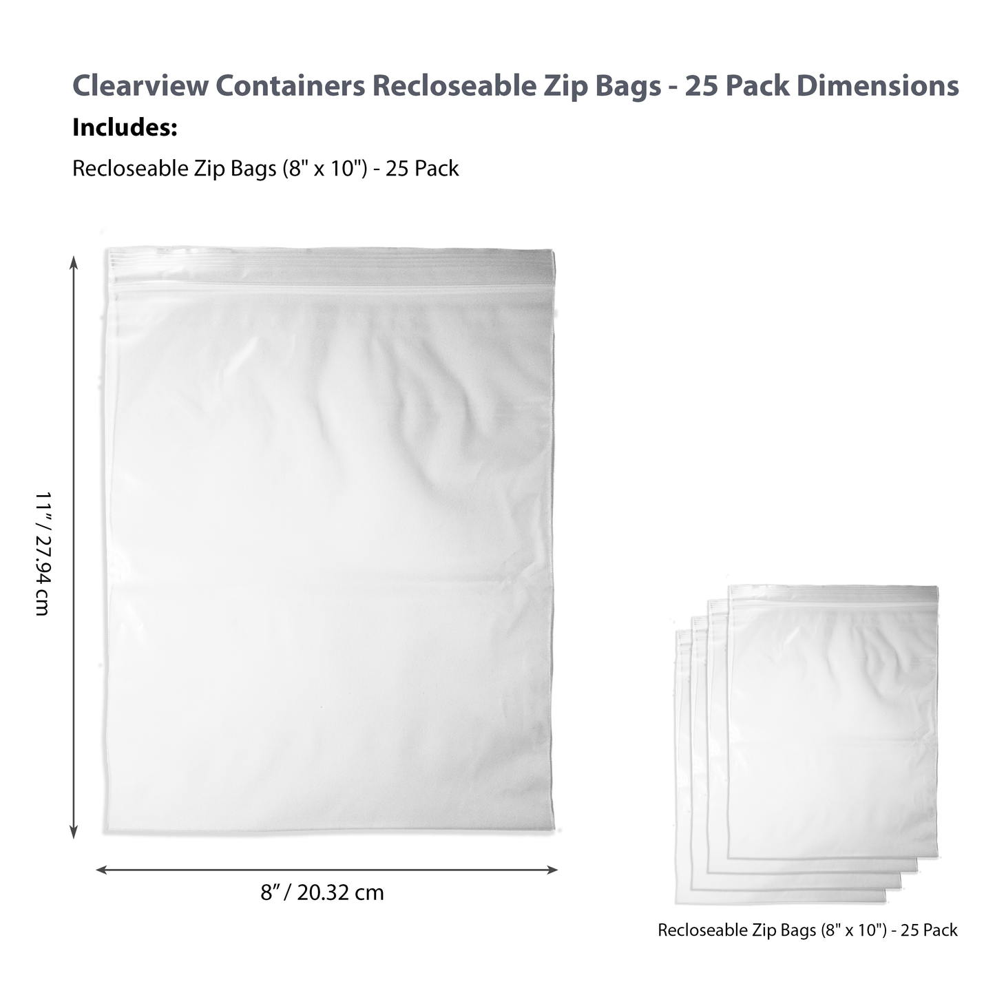 Clearview Containers - 25 Pack of 8" x 10" High Quality Recloseable Zip Bags