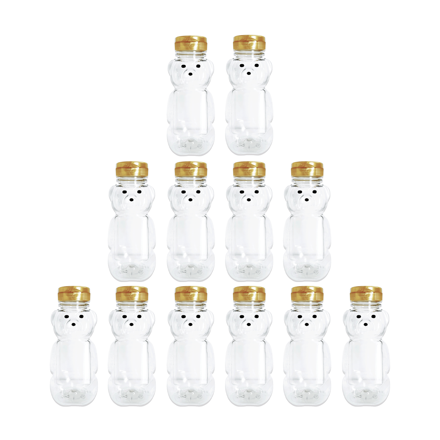 Clearview Containers - 12 Pack of 8 Ounce Honey Bears with Sealable Gold Flip Top Lids (8 oz. Bear, 12pk, Gold)