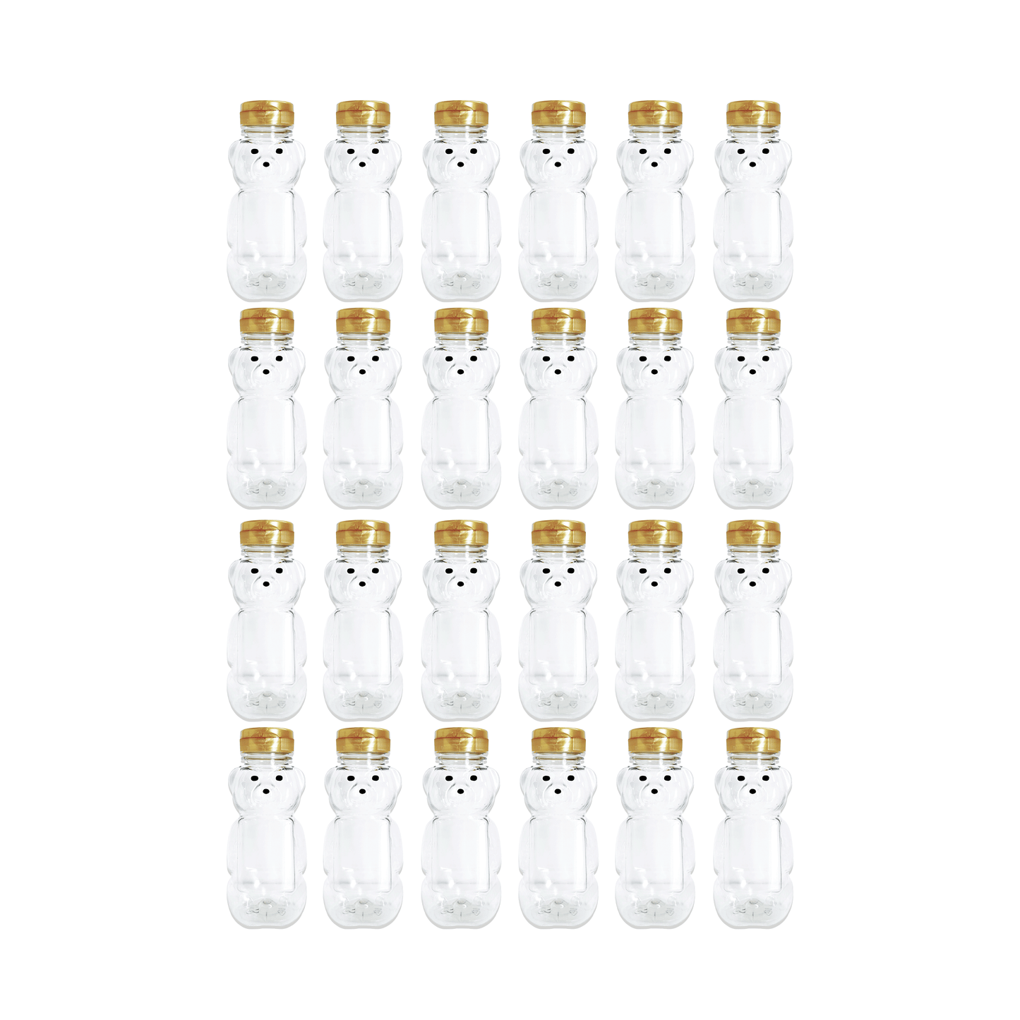 Clearview Containers - 24 Pack of 8 Ounce Honey Bears with Sealable Gold Flip Top Lids (8 oz. Bear, 24pk, Gold)