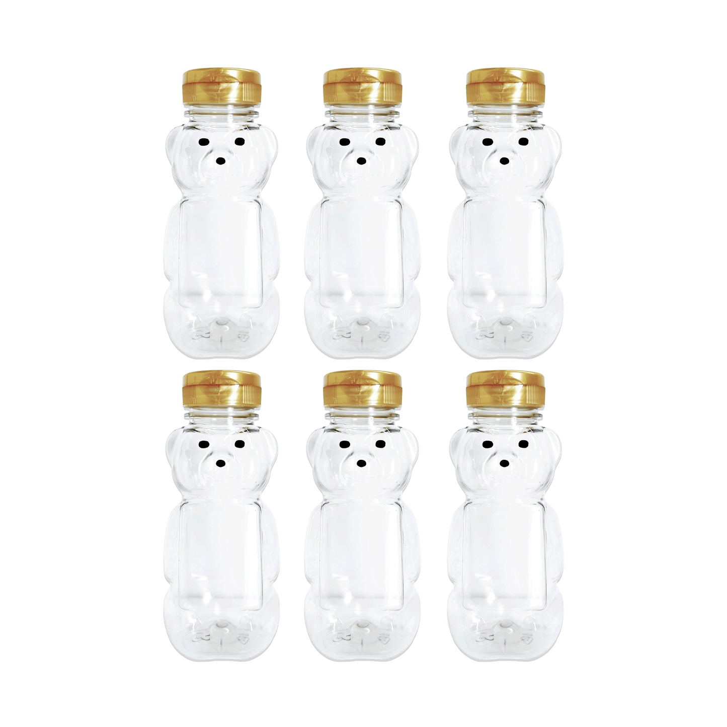 Clearview Containers - 6 Pack of 8 Ounce Honey Bears with Sealable Gold Flip Top Lids (8 oz. Bear, 6pk, Gold)