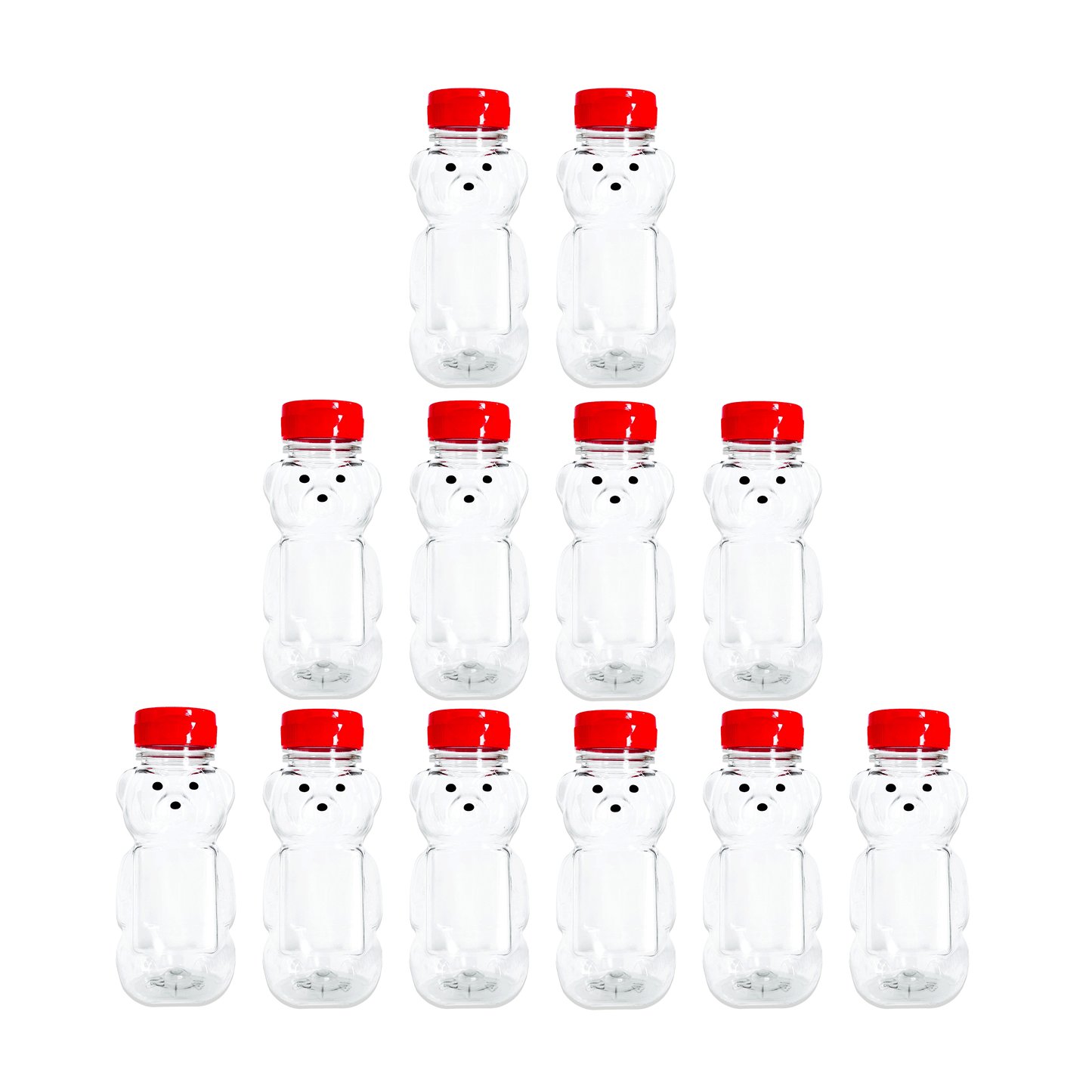 Clearview Containers - 12 Pack of 8 Ounce Honey Bears with Sealable Red Flip Top Lids (8 oz. Bear, 12pk, Red)