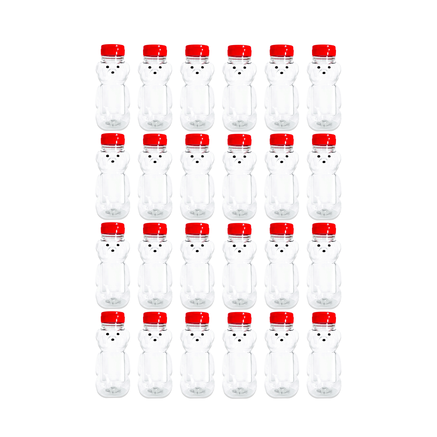 Clearview Containers - 24 Pack of 8 Ounce Honey Bears with Sealable Red Flip Top Lids (8 oz. Bear, 24pk, Red)