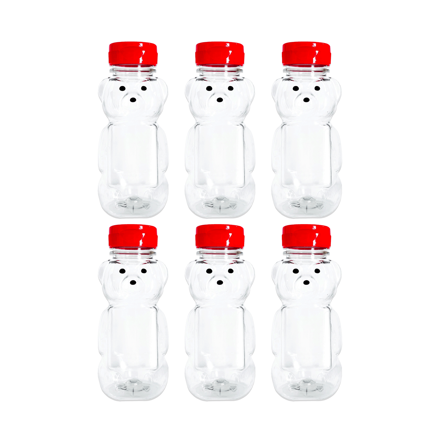 Clearview Containers - 6 Pack of 8 Ounce Honey Bears with Sealable Red Flip Top Lids (8 oz. Bear, 6pk, Red)