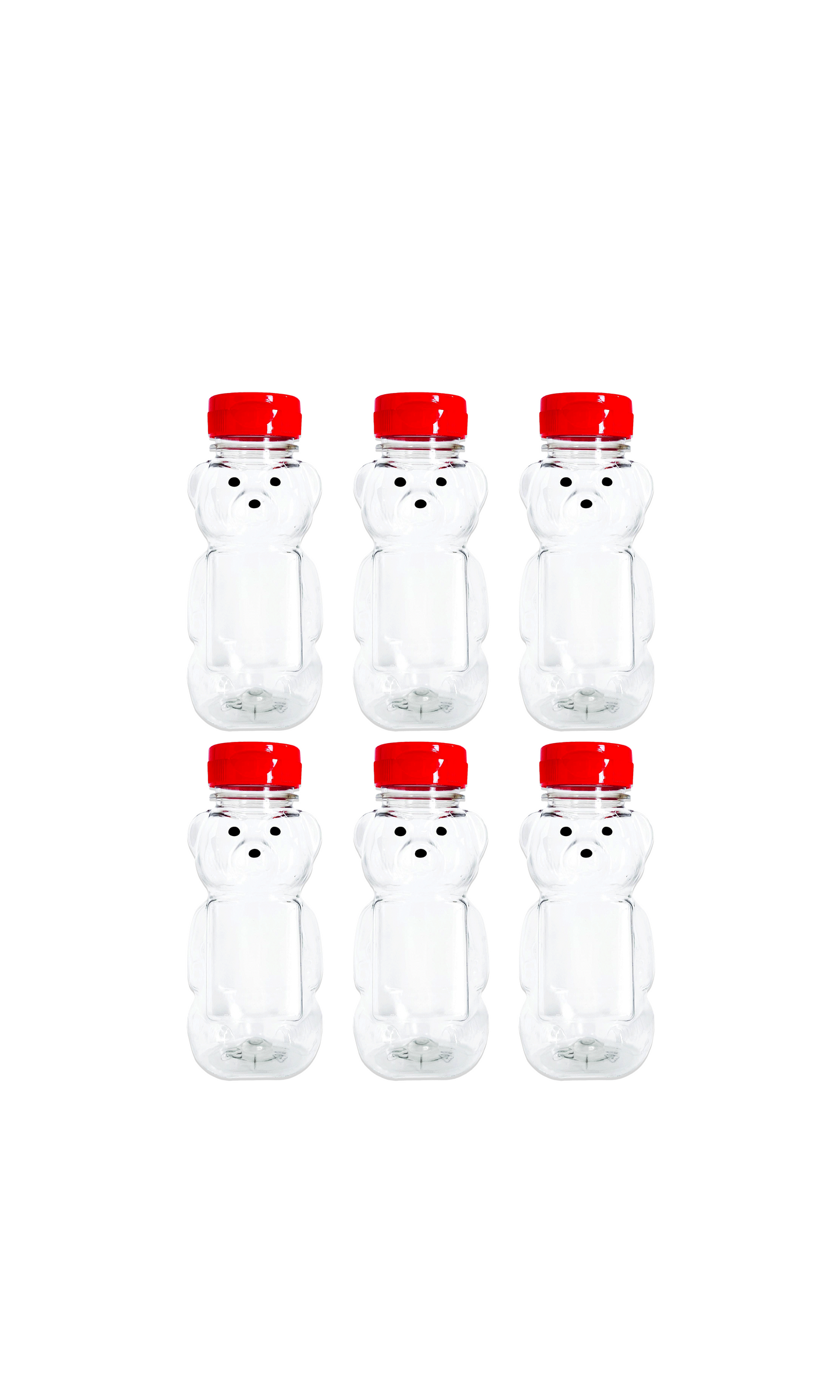 Clearview Containers - 6 Pack of 8 Ounce Honey Bears with Sealable Red Flip Top Lids (8 oz. Bear, 6pk, Red)