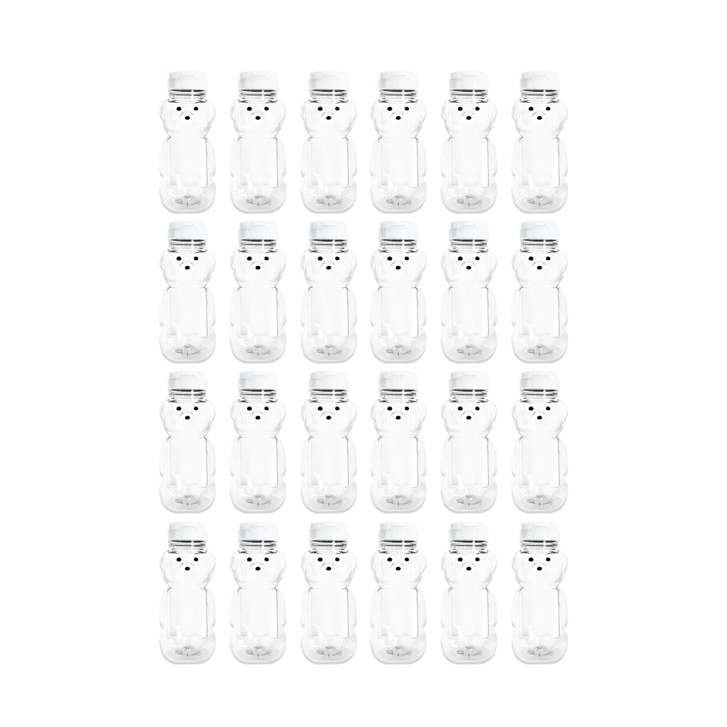 Clearview Containers - 24 Pack of 8 Ounce Honey Bears with Sealable White Flip Top Lids (8 oz. Bear, 24pk, White)
