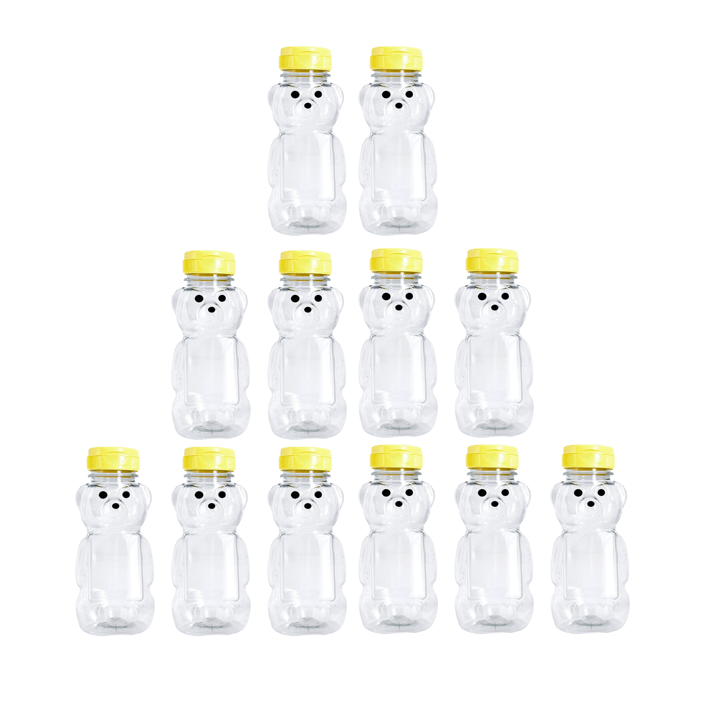 Clearview Containers - 12 Pack of 8 Ounce Honey Bears with Sealable Yellow Flip Top Lids (8 oz. Bear, 12pk, Yellow)