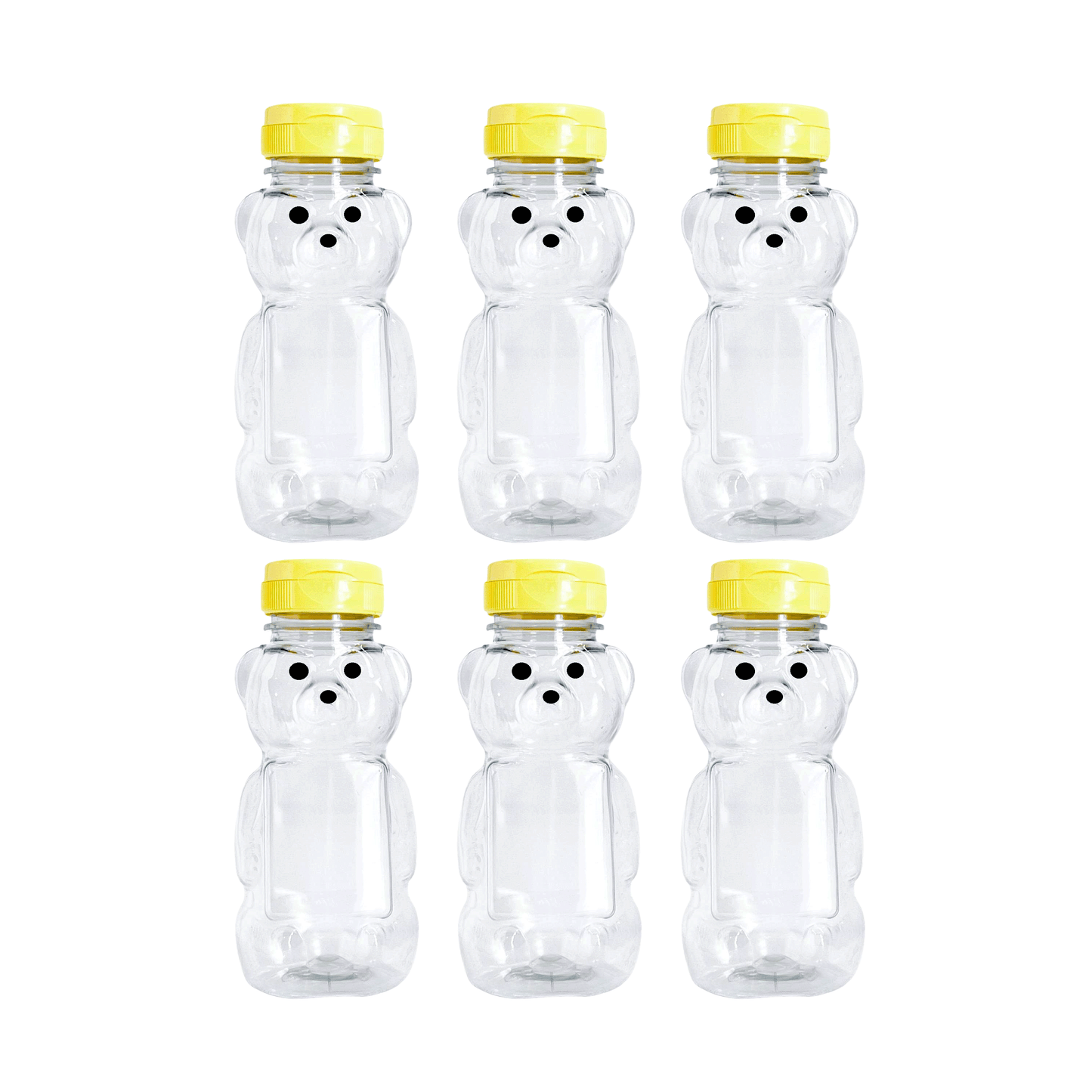 Clearview Containers - 6 Pack of 8 Ounce Honey Bears with Sealable Yellow Flip Top Lids (8 oz. Bear, 6pk, Yellow)