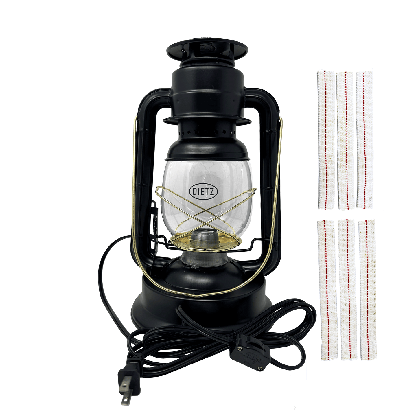 Light Of Mine - Dietz #90 D-Lite Black with Gold Trim Oil Lantern with 7/8" Replacement Wick Strips and Conversion Kit for Electric Burner (B & G, Electric)