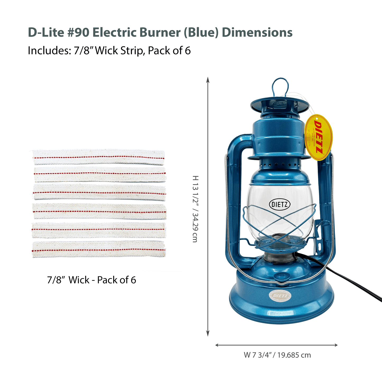 Light Of Mine - Dietz #90 D-Lite Blue Oil Lantern with 7/8" Replacement Wick Strips and Conversion Kit for Electric Burner (#90 Blue, Electric)