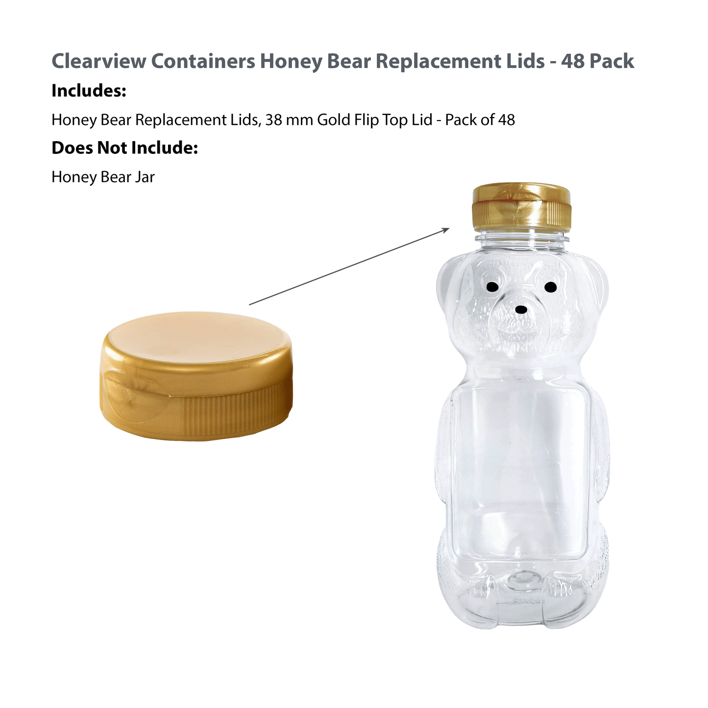 Clearview Containers - 48 Pack of Gold Honey Bear Replacement Lids with Sealable Flip Top Lid (38mm Gold Flip Top Lid - 48 Pack)