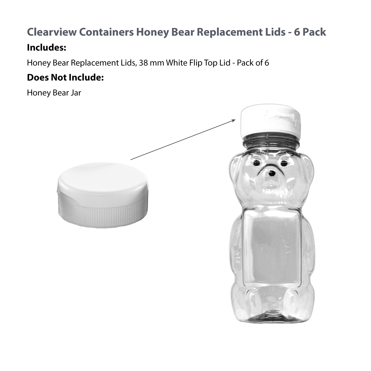 Clearview Containers - 6 Pack of White Honey Bear Replacement Lids with Sealable Flip Top Lid (38mm White Flip Top Lid - 6 Pack)