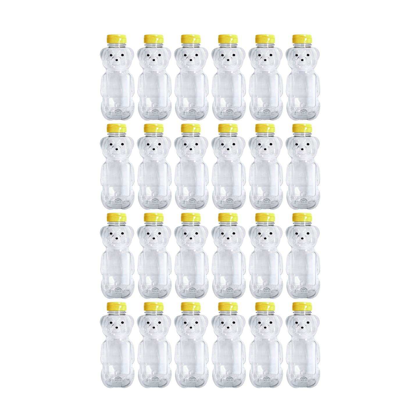 Clearview Containers - 24 Pack of 24 Ounce Honey Bears with Sealable Yellow Flip Top Lids (24 oz. Bear, 24pk, Yellow)