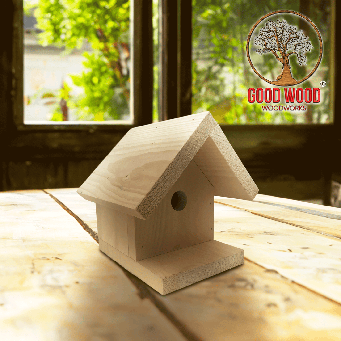 Good Wood - Solid Wood Birdhouse 3/4" Thick Solid Pine Strong Durable Heavy Duty Unfinished 8" Tall 3/4" Hole Made in the USA Built to Last