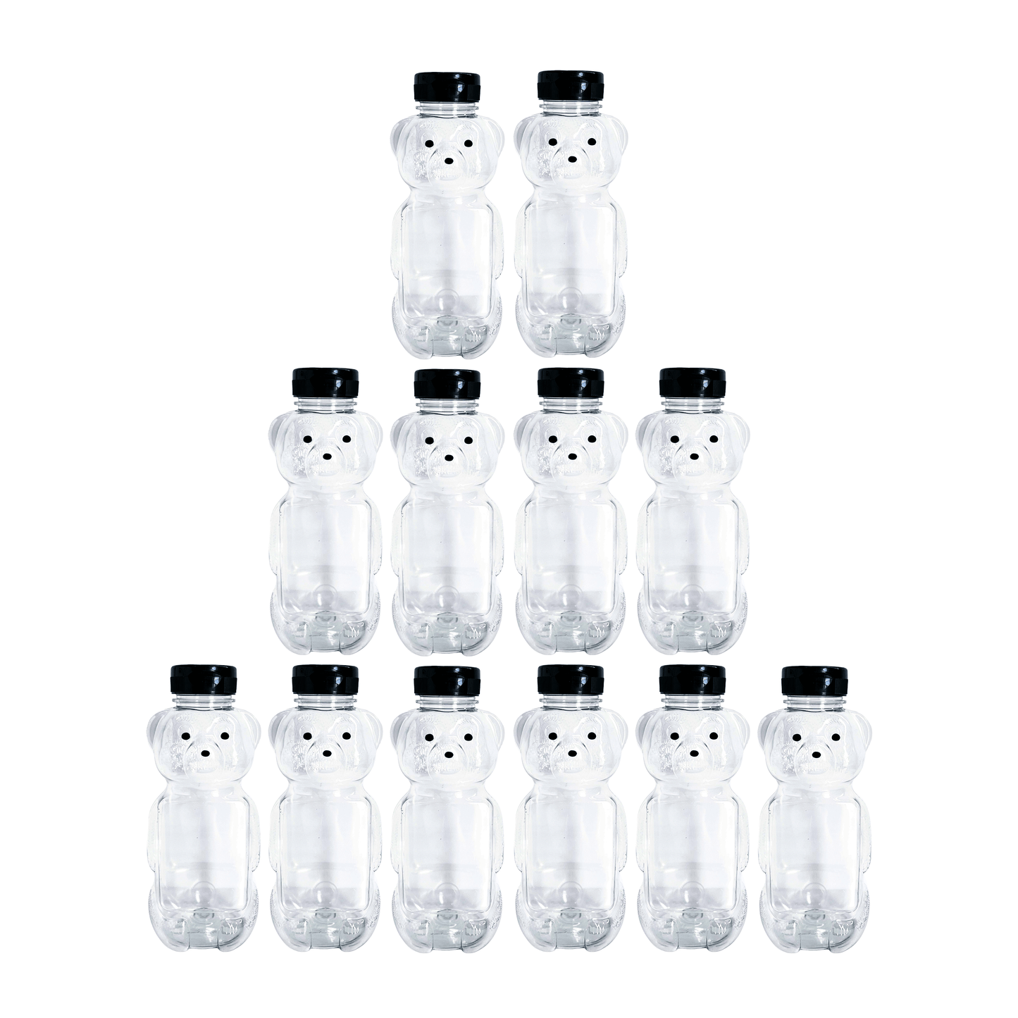 Clearview Containers - 12 Pack of 24 Ounce Honey Bears with Sealable Black Flip Top Lids (24 oz. Bear, 12pk, Black)