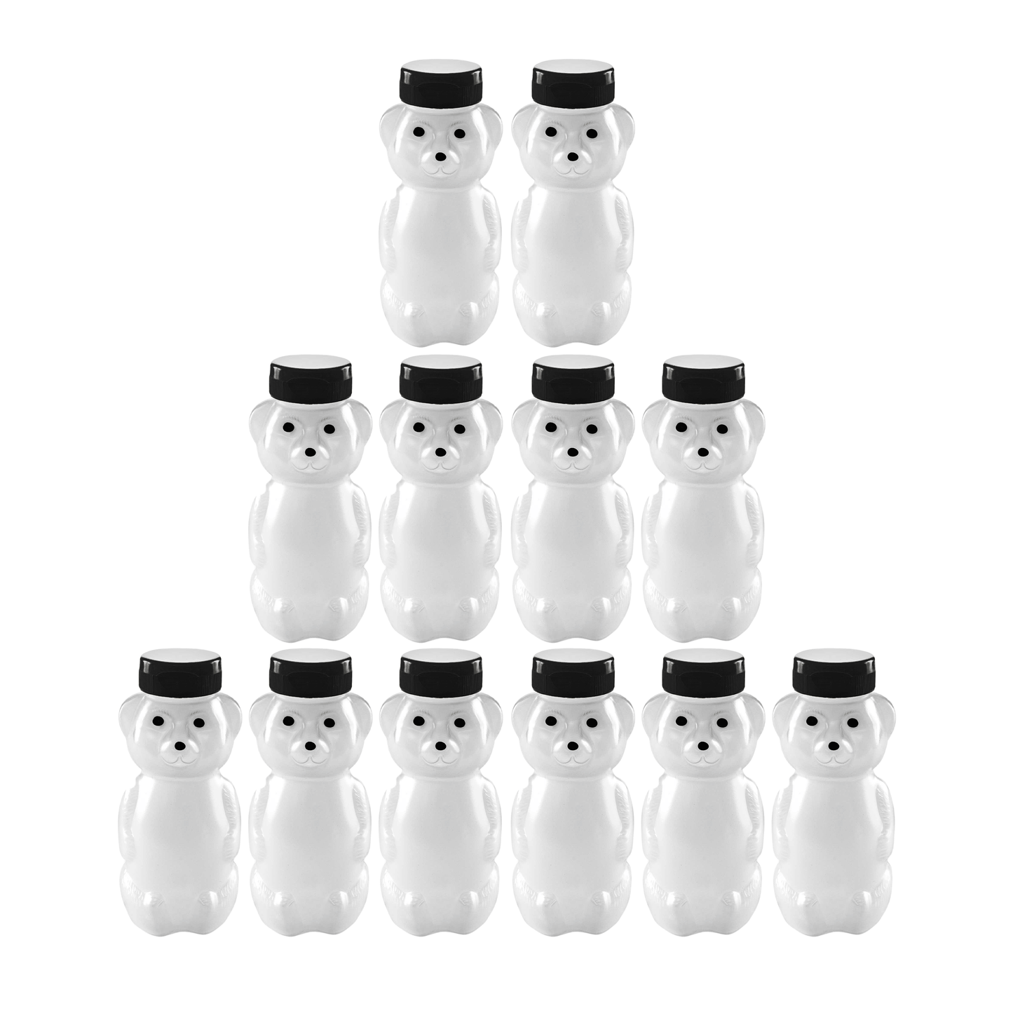 Clearview Containers - 12 Pack of 12 Ounce Cloudy Honey Bears with Sealable Black Flip Top Lids (12 oz. Cloudy Bear, 12pk, Black)