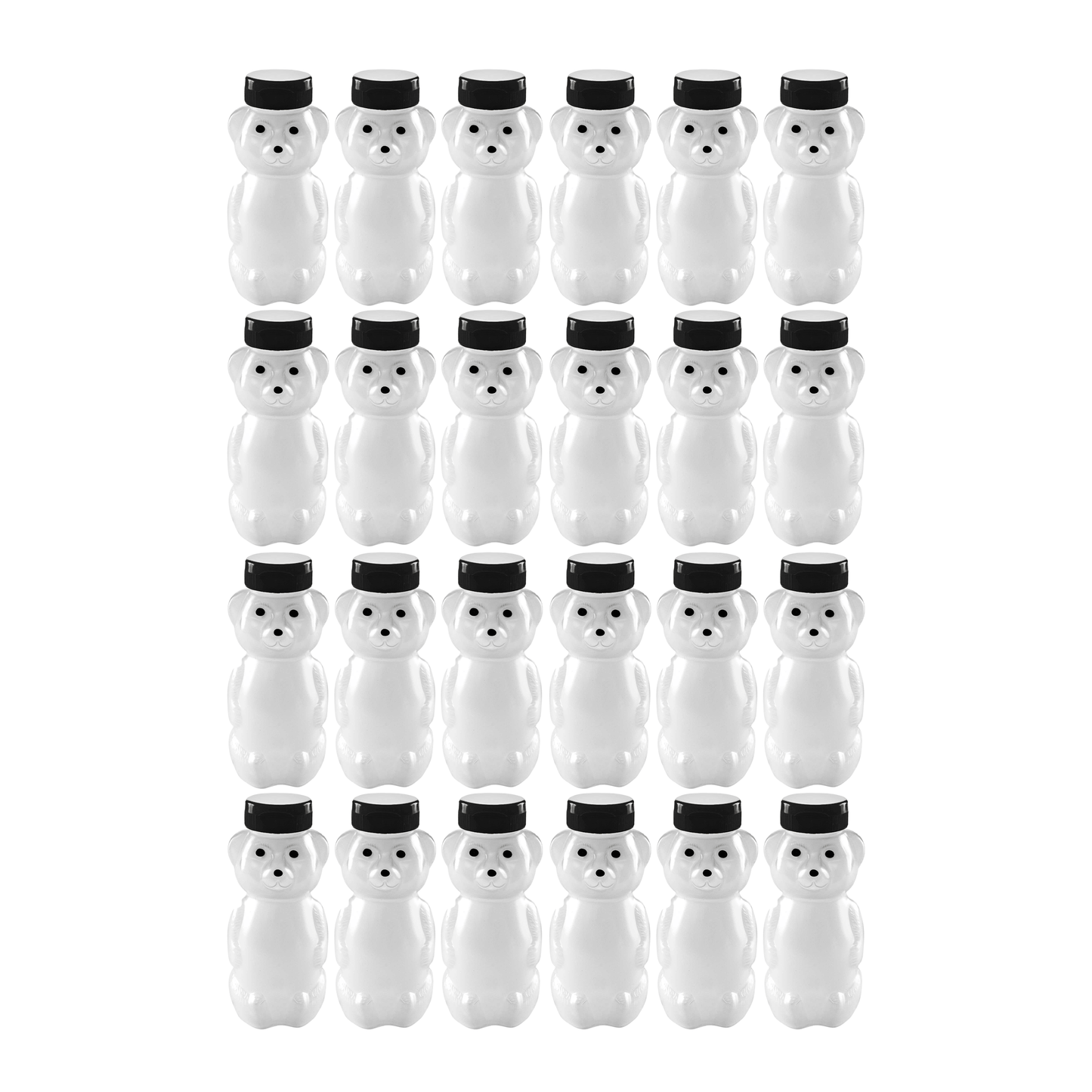 Clearview Containers - 24 Pack of 12 Ounce Cloudy Honey Bears with Sealable Black Flip Top Lids (12 oz. Cloudy Bear, 24pk, Black)