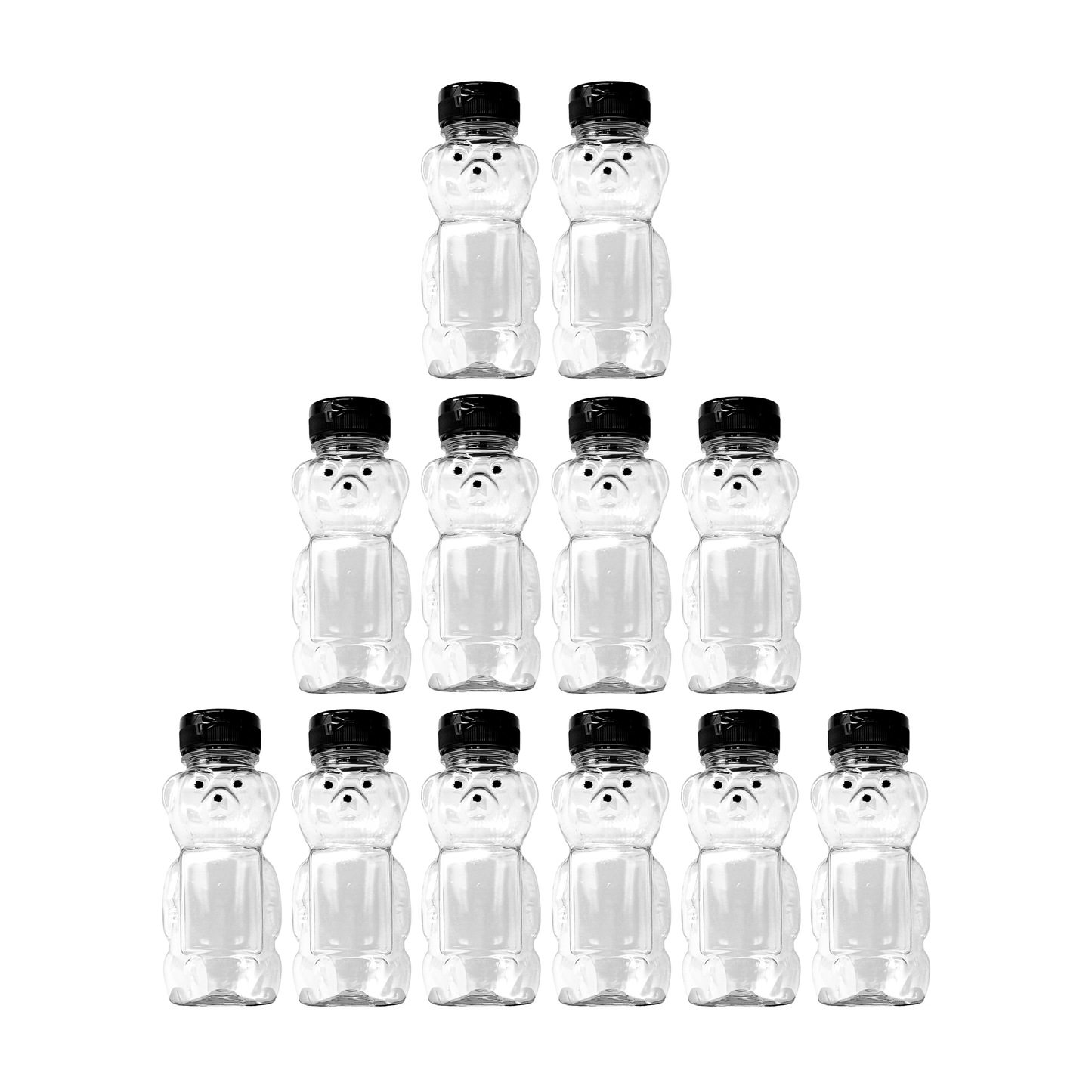 Clearview Containers - 12 Pack of 12 Ounce Clear Honey Bears with Sealable Black Flip Top Lids (12 oz. Clear Bear, 12pk, Black)
