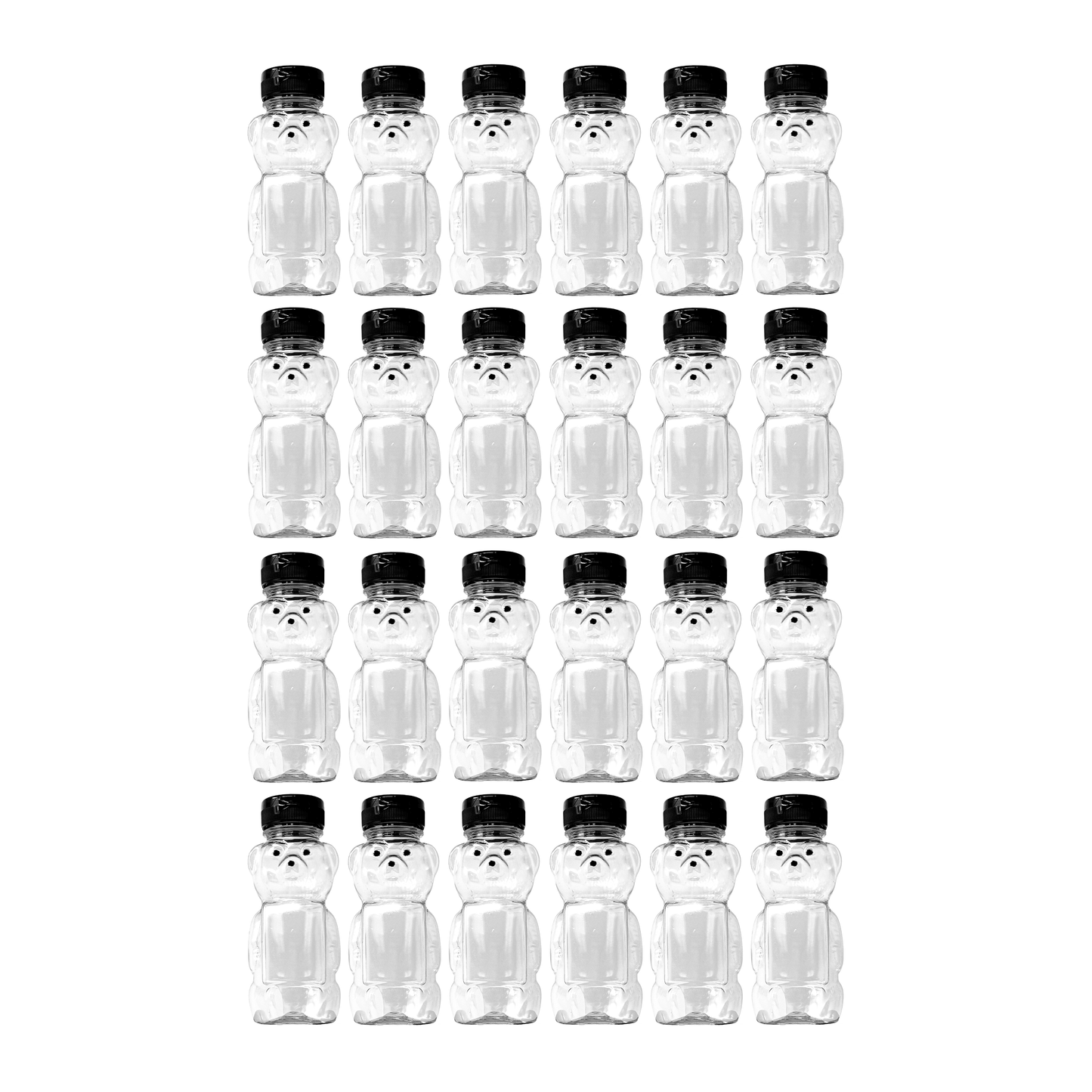 Clearview Containers - 24 Pack of 12 Ounce Clear Honey Bears with Sealable Black Flip Top Lids (12 oz. Clear Bear, 24pk, Black)