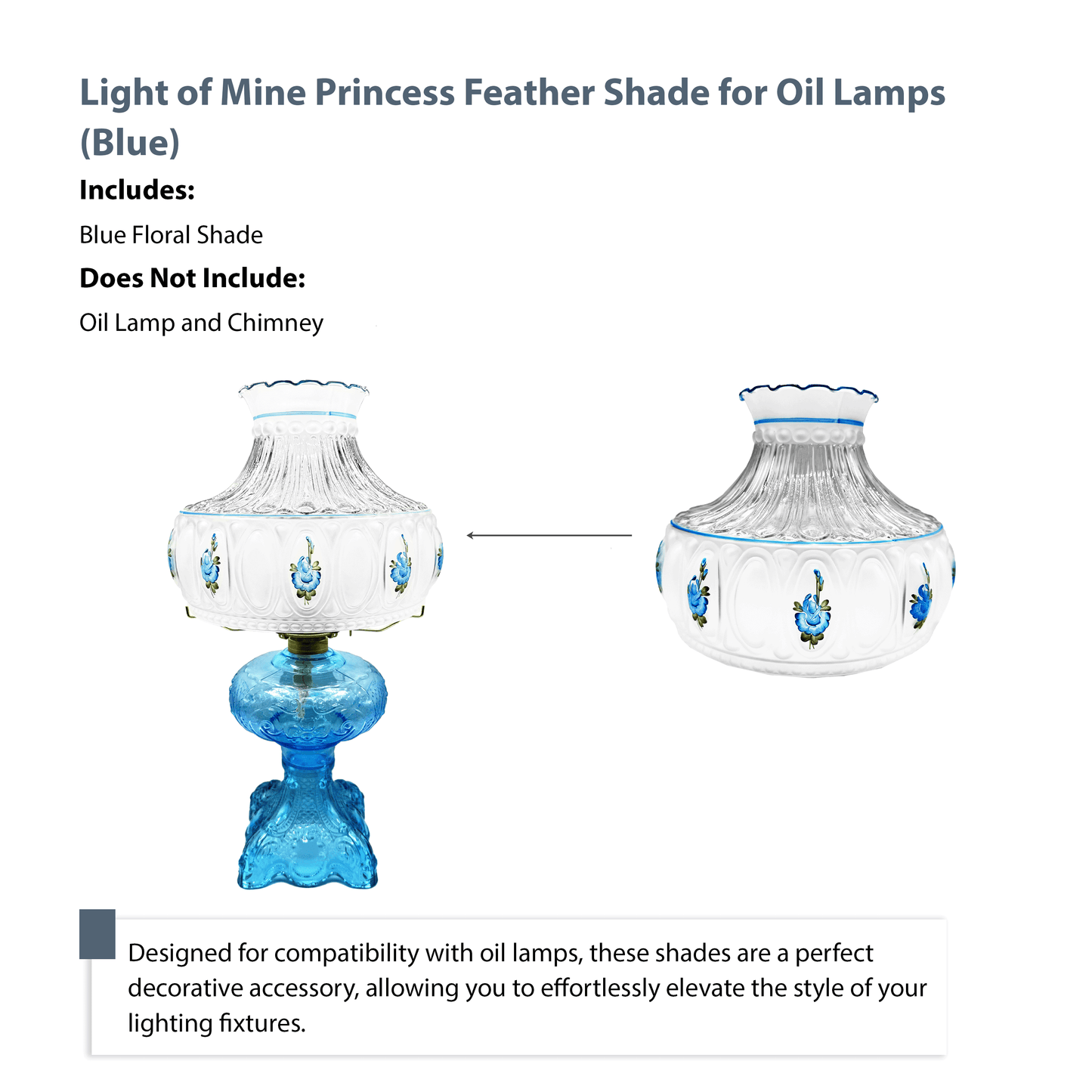 Light of Mine - Princess Feather Oil Lamp Replacement 10" Blue Floral Shade