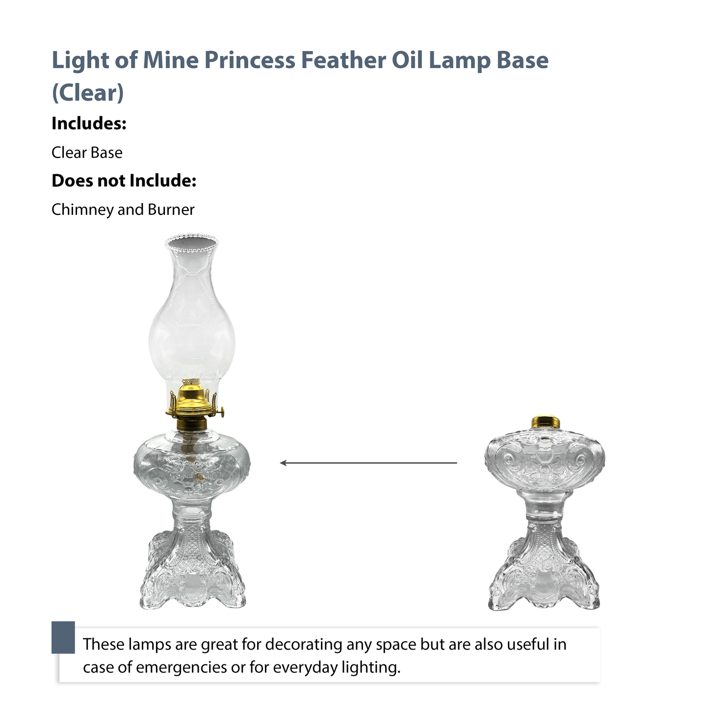 Light of Mine - Princess Feather Oil Lamp Replacement Clear Base (Base Only)