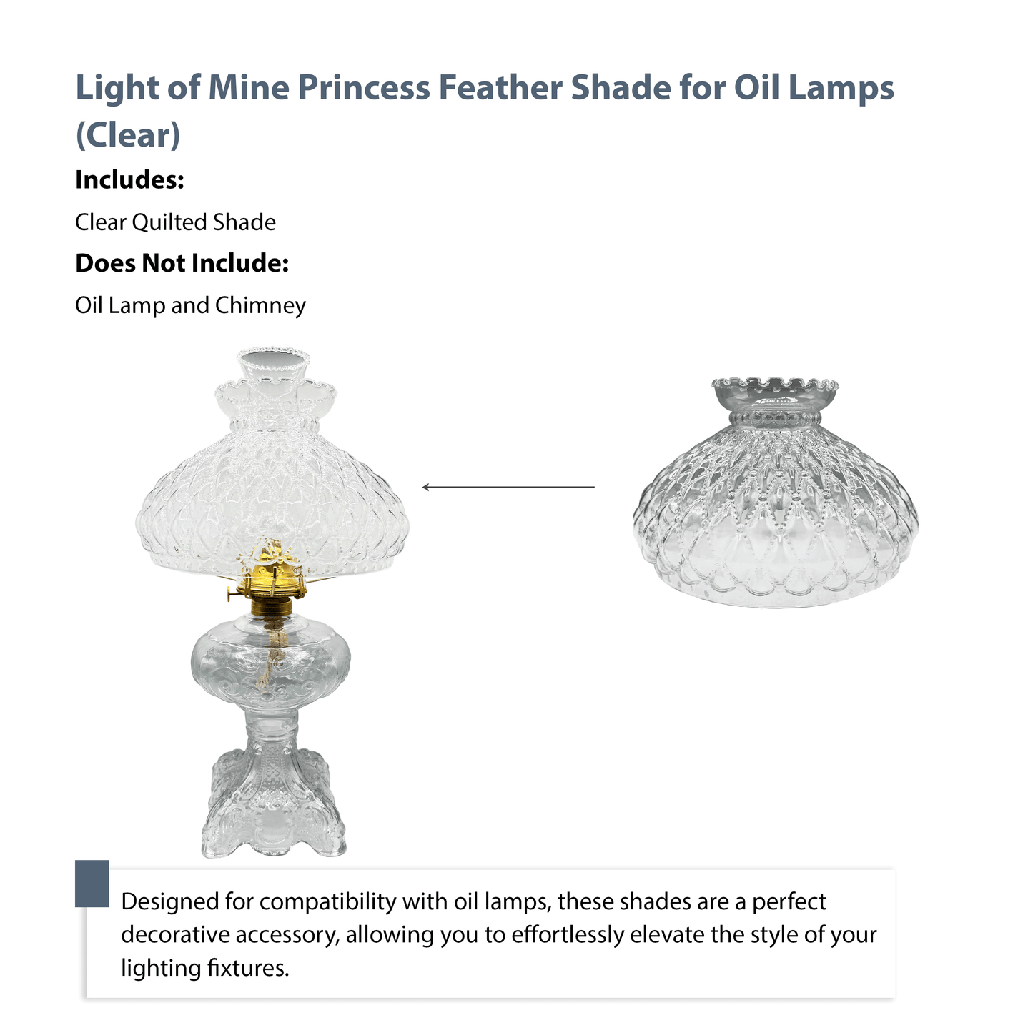 Light of Mine - Princess Feather Oil Lamp Replacement 10" Clear Quilted Shade