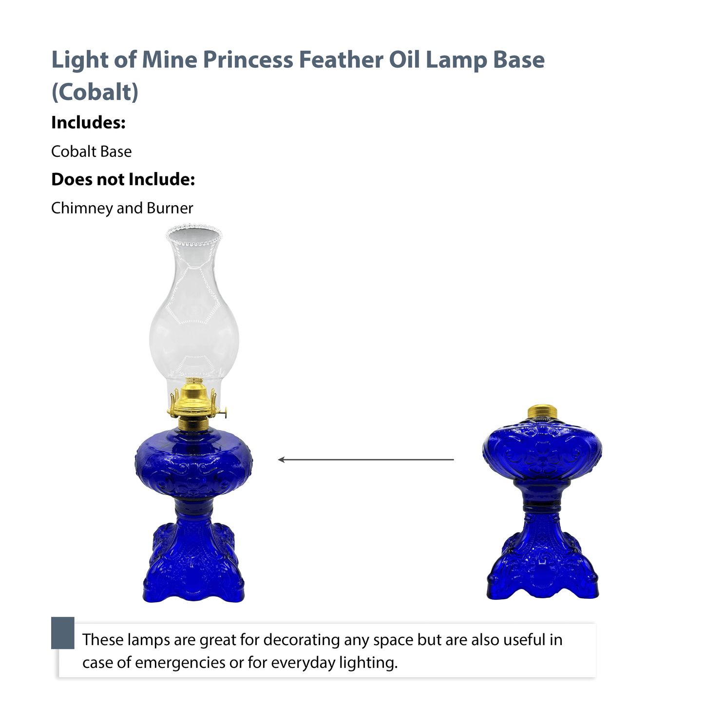Light of Mine - Princess Feather Oil Lamp Replacement Cobalt Base (Base Only)