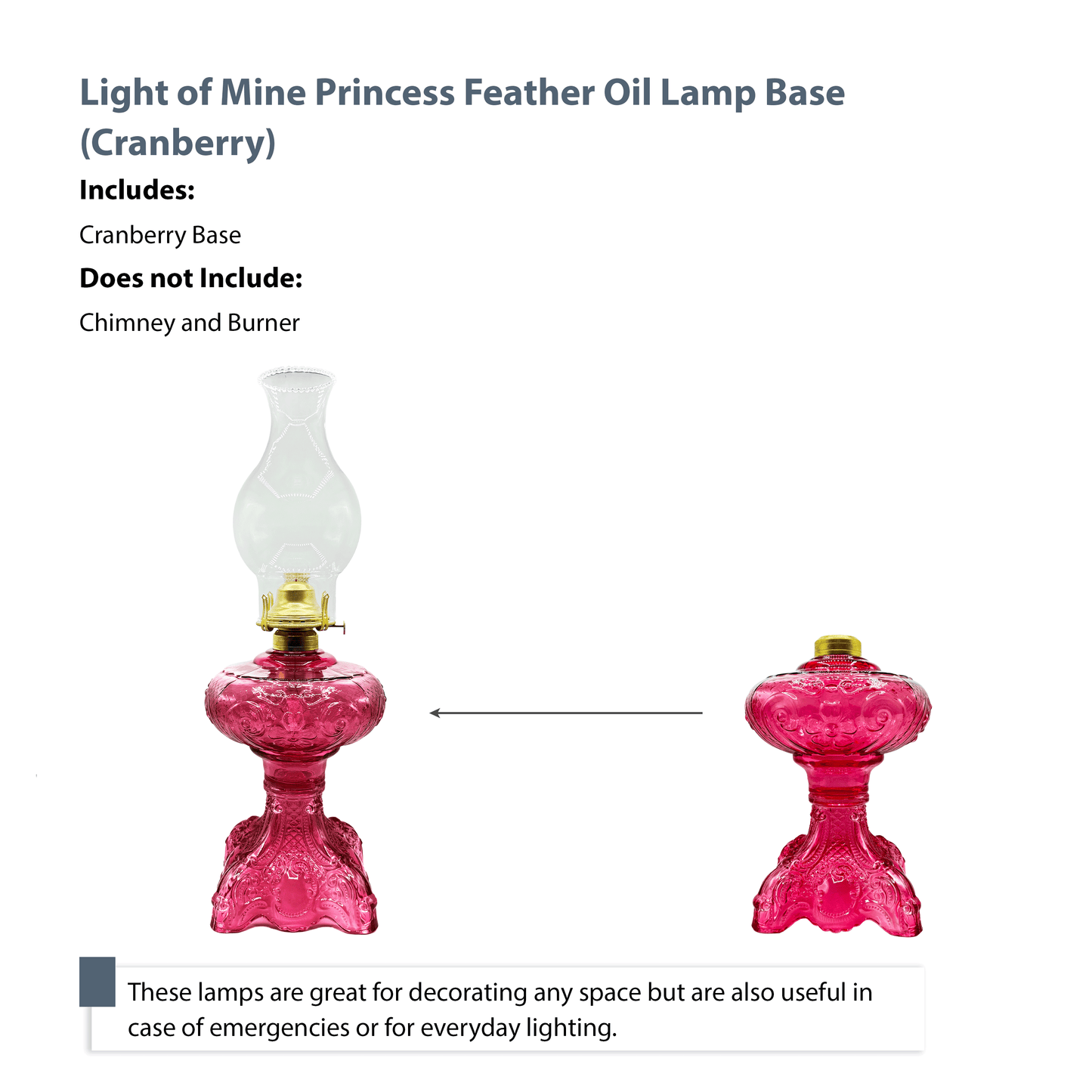 Light of Mine - Princess Feather Oil Lamp Replacement Cranberry Base (Base Only)