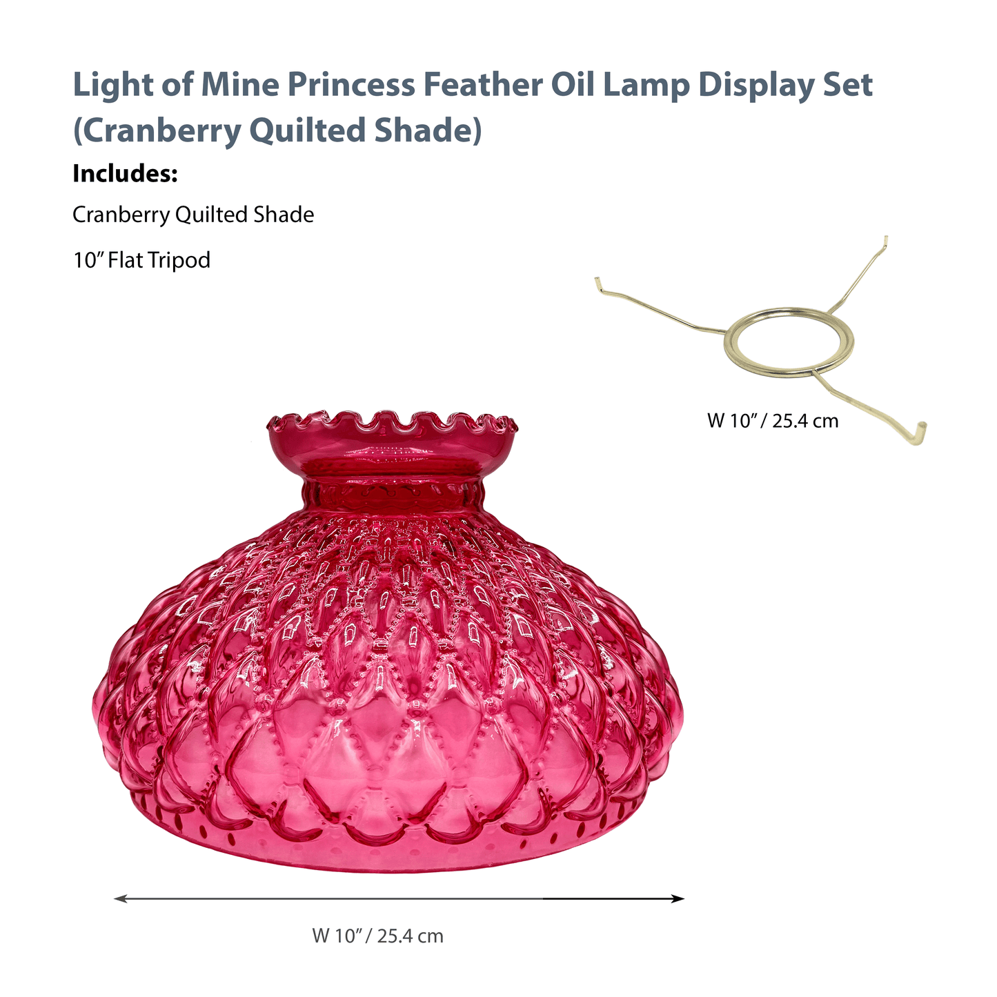 Light of Mine - Princess Feather Oil Lamp Replacement Kit Including 10" Cranberry Quilted Shade and 10" Flat Tripod