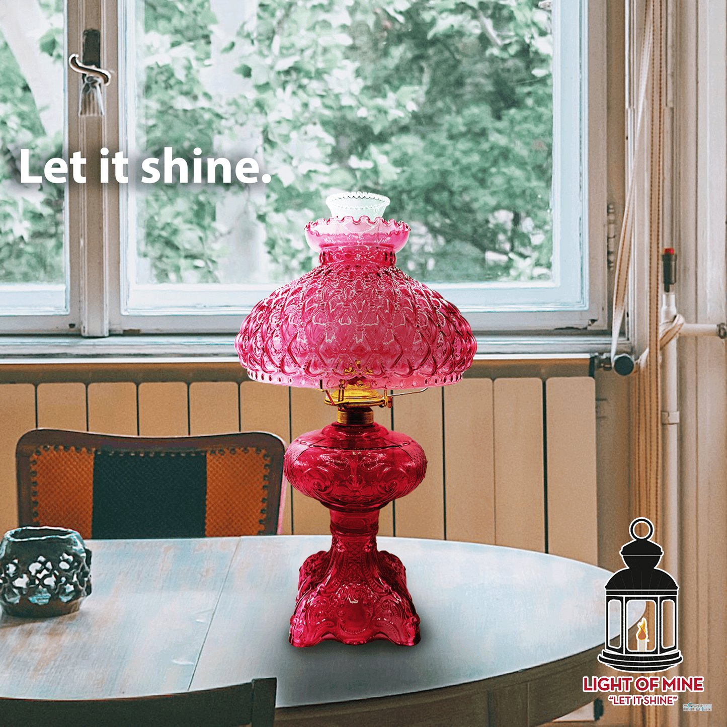 Light of Mine - Princess Feather Oil Lamp Replacement Kit Including 10" Cranberry Quilted Shade and 10" Flat Tripod