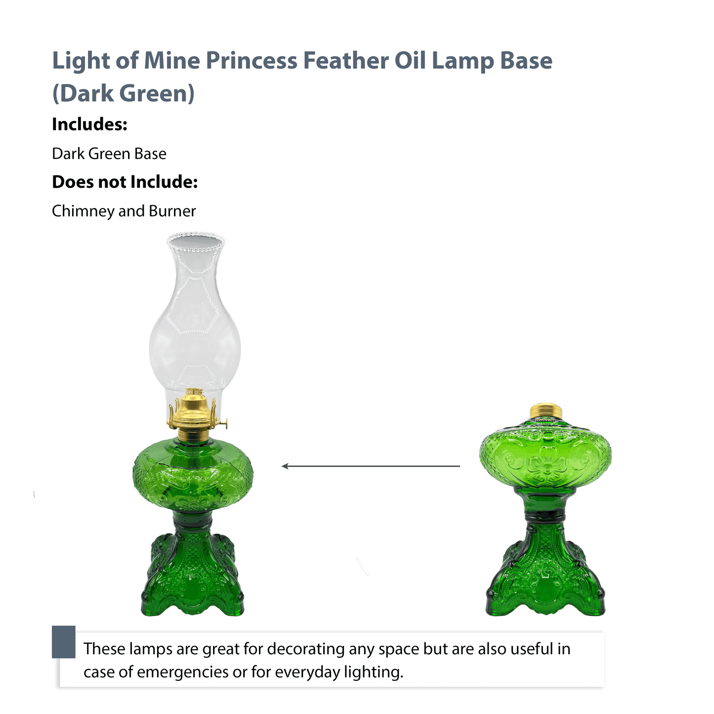 Light of Mine - Princess Feather Oil Lamp Replacement Dark Green Base (Base Only)