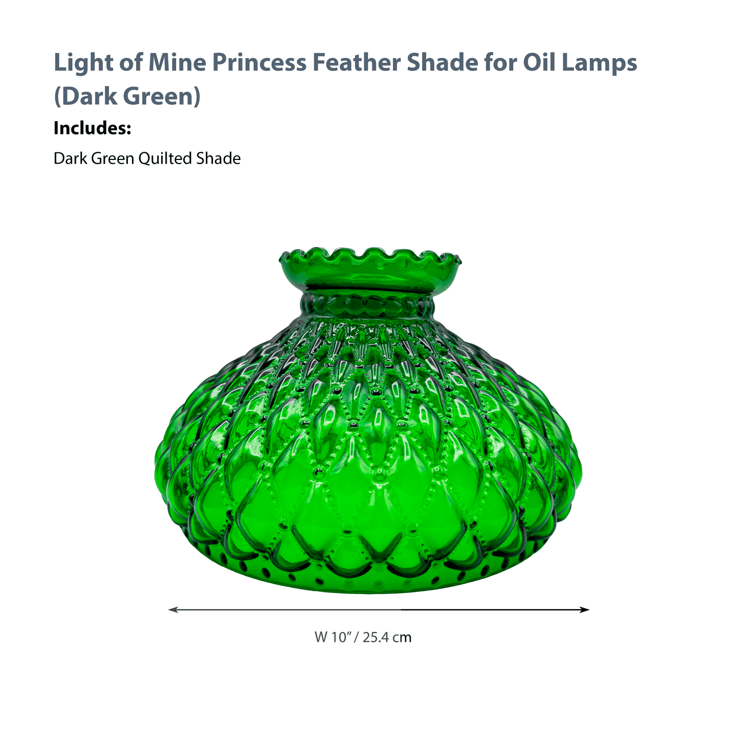 Light of Mine - Princess Feather Oil Lamp Replacement 10" Dark Green Quilted Shade