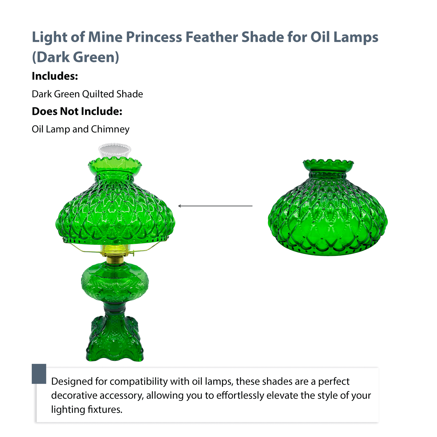 Light of Mine - Princess Feather Oil Lamp Replacement 10" Dark Green Quilted Shade
