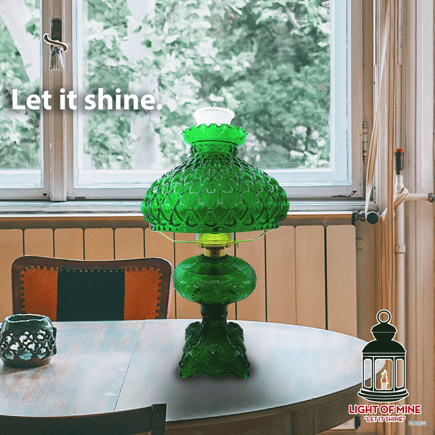 Light of Mine - Princess Feather Oil Lamp Replacement Kit Including 10" Dark Green Quilted Shade and 10" Flat Tripod