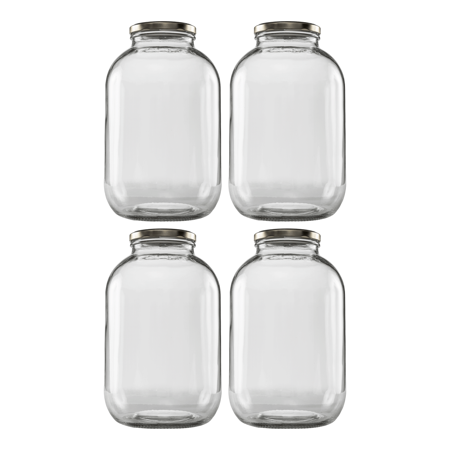 Clearview Containers - 1 Gallon Glass Wide Mouth Jar with Gold Cap Metal Lug Lid (128oz, 4 Pack)