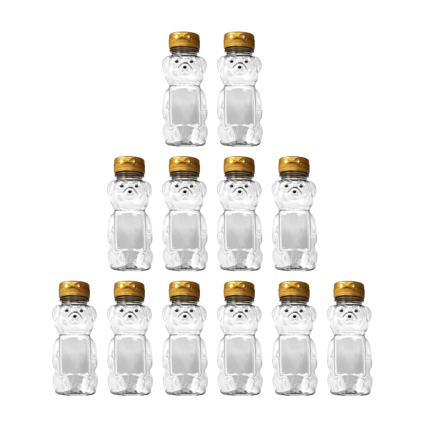 Clearview Containers - 12 Pack of 12 Ounce Clear Honey Bears with Sealable Gold Flip Top Lids (12 oz. Clear Bear, 12pk, Gold)
