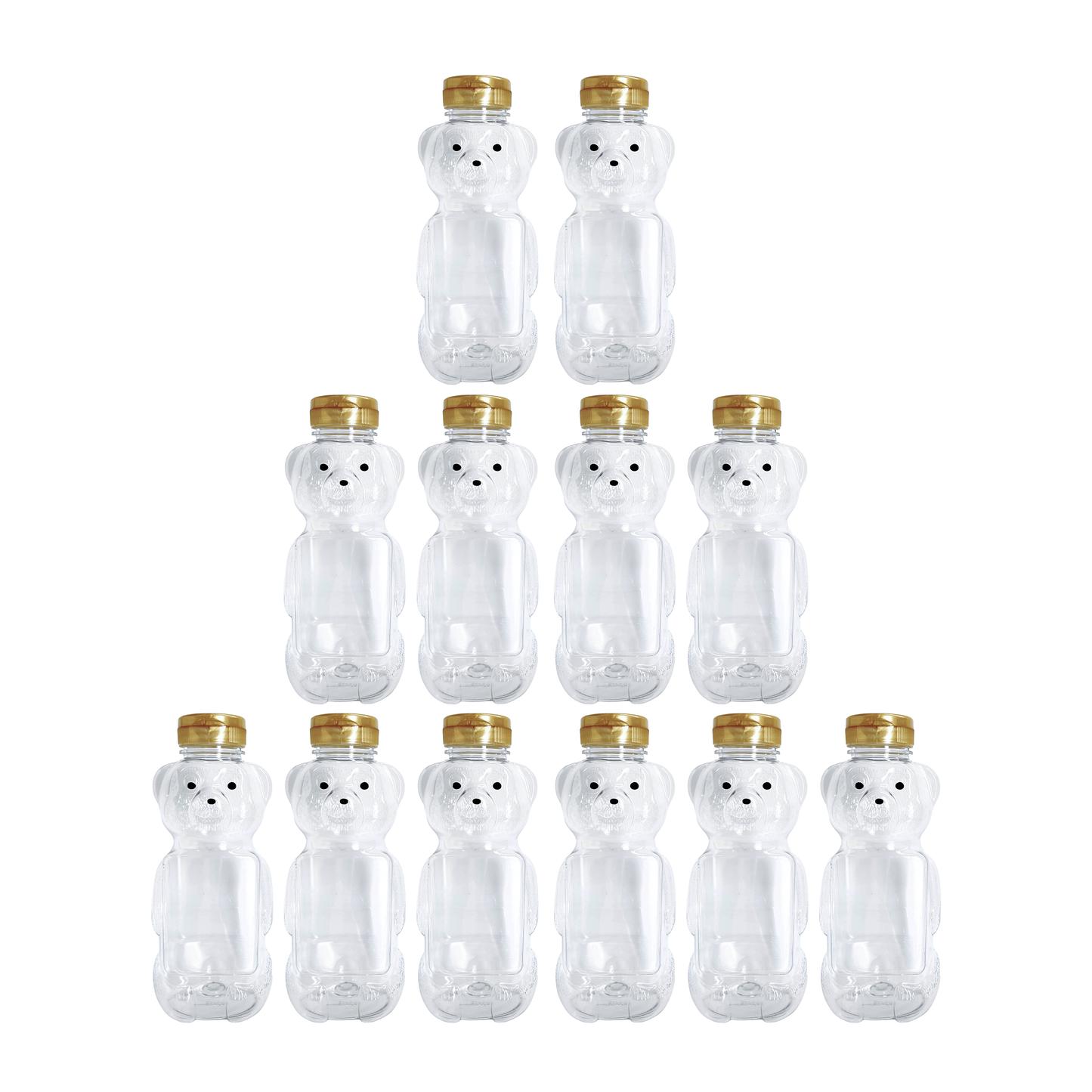 Clearview Containers - 12 Pack of 24 Ounce Honey Bears with Sealable Gold Flip Top Lids (24 oz. Bear, 12pk, Gold)