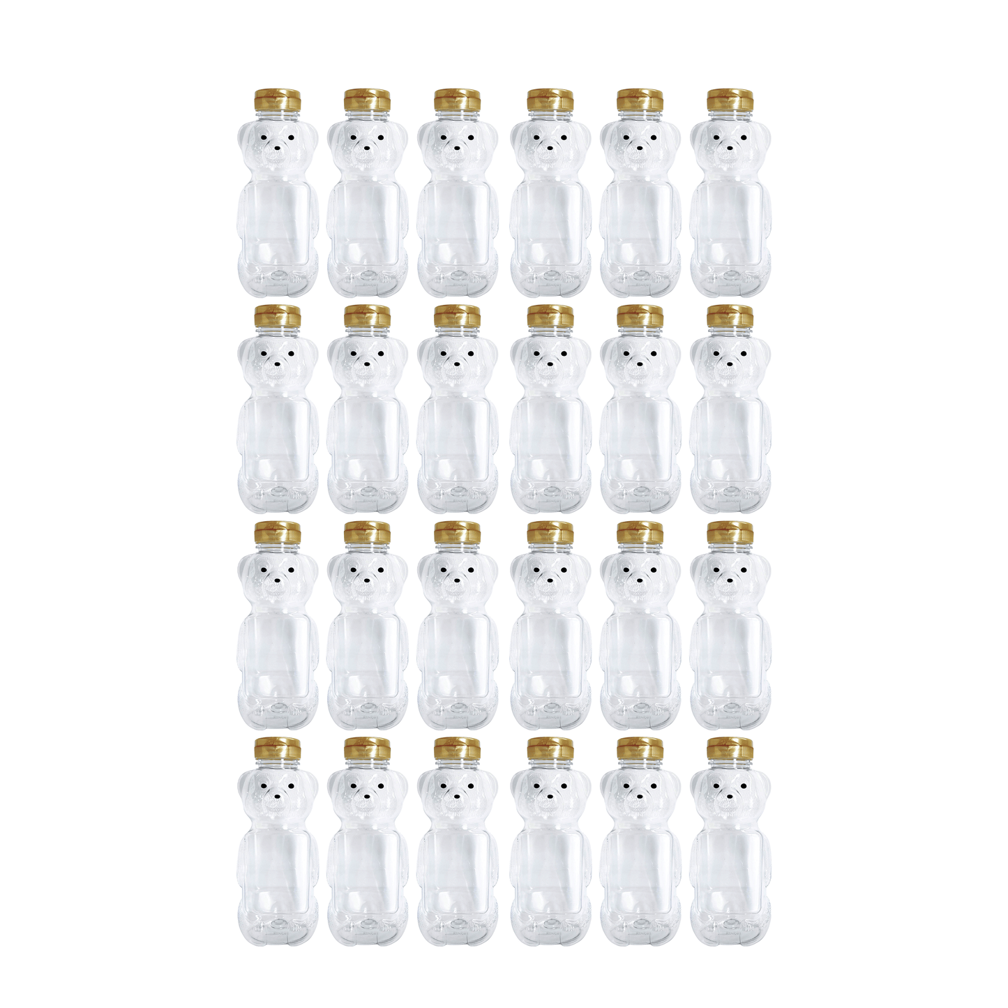 Clearview Containers - 24 Pack of 24 Ounce Honey Bears with Sealable Gold Flip Top Lids (24 oz. Bear, 24pk, Gold)