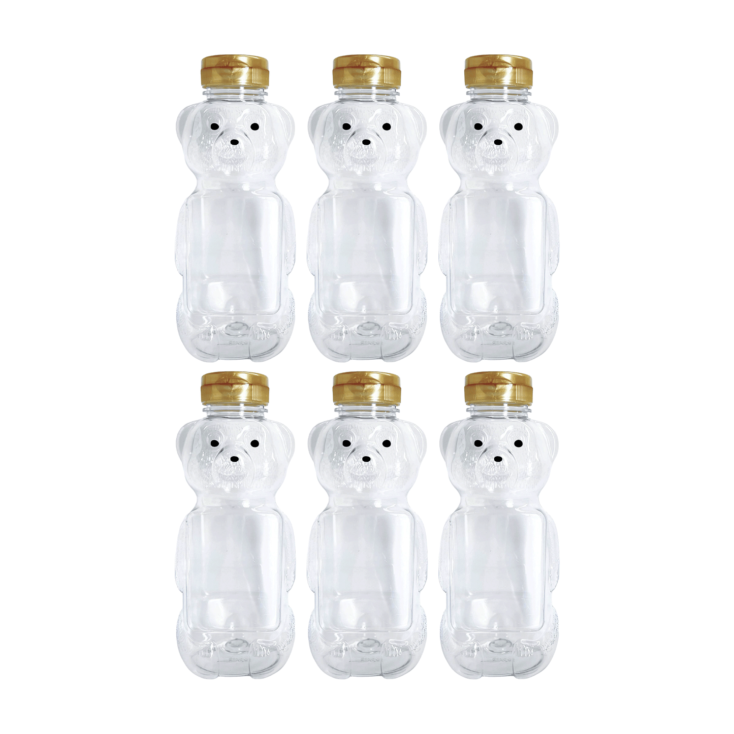 Clearview Containers - 6 Pack of 24 Ounce Honey Bears with Sealable Gold Flip Top Lids (24 oz. Bear, 6pk, Gold)