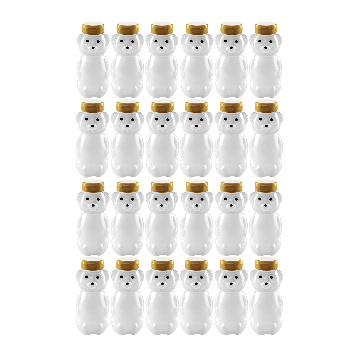 Clearview Containers - 24 Pack of 12 Ounce Cloudy Honey Bears with Sealable Gold Flip Top Lids (12 oz. Cloudy Bear, 24pk, Gold)