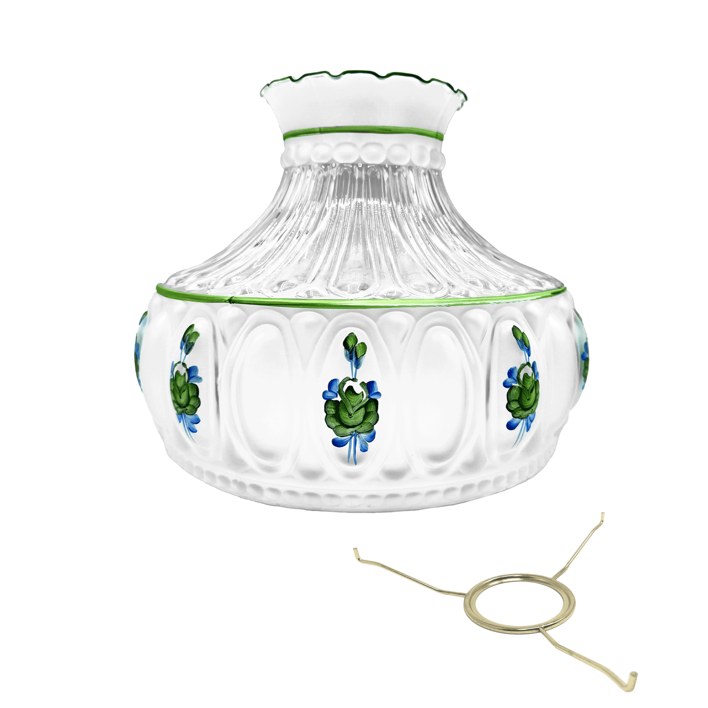 Light of Mine - Princess Feather Oil Lamp Replacement Kit Including 10" Green Floral Shade and 10" Flat Tripod