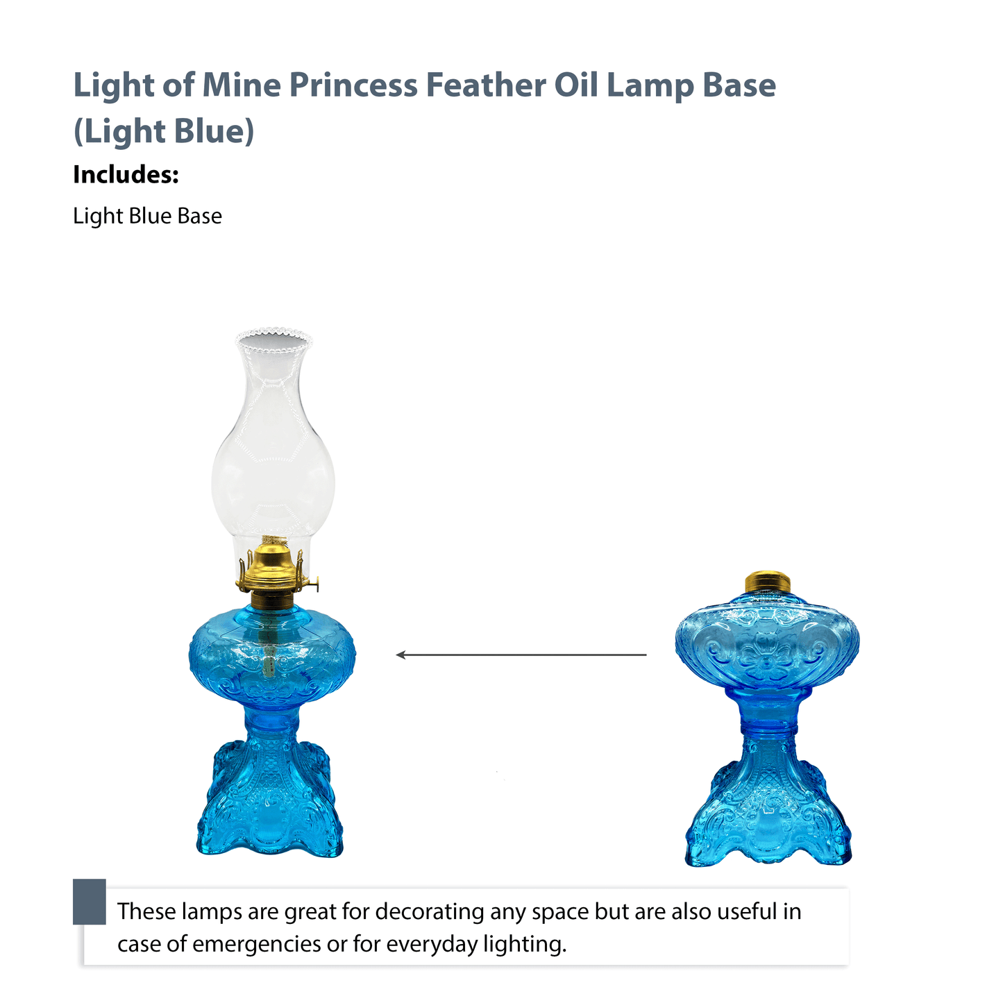 Light of Mine - Princess Feather Oil Lamp Replacement Light Blue Base (Base Only)