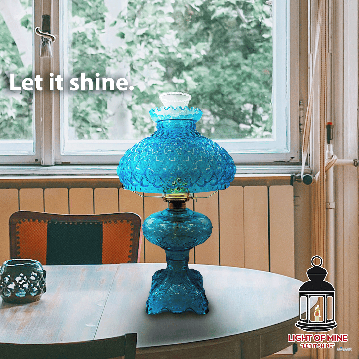 Light of Mine - Princess Feather Oil Lamp Replacement Kit Including 10" Flat Tripod, 10" Light Blue Quilted Shade, No. 2 Brass Plated Burner, and 100% Cotton 3/4" Replacement Wick Strips