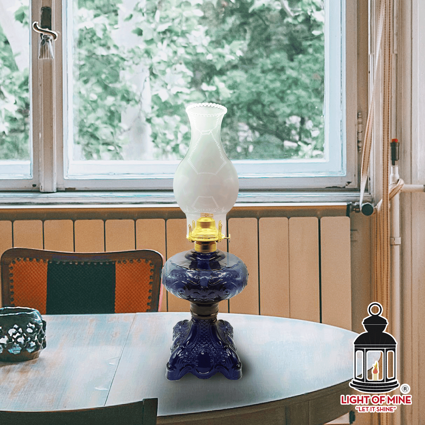 Light of Mine - Princess Feather Medium Blue Oil Lamp Assembly with 100% Cotton Replacement 3/4" Wick Strips