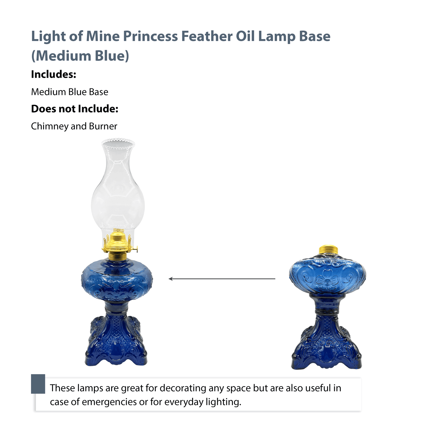 Light of Mine - Princess Feather Oil Lamp Replacement Medium Blue Base (Base Only)