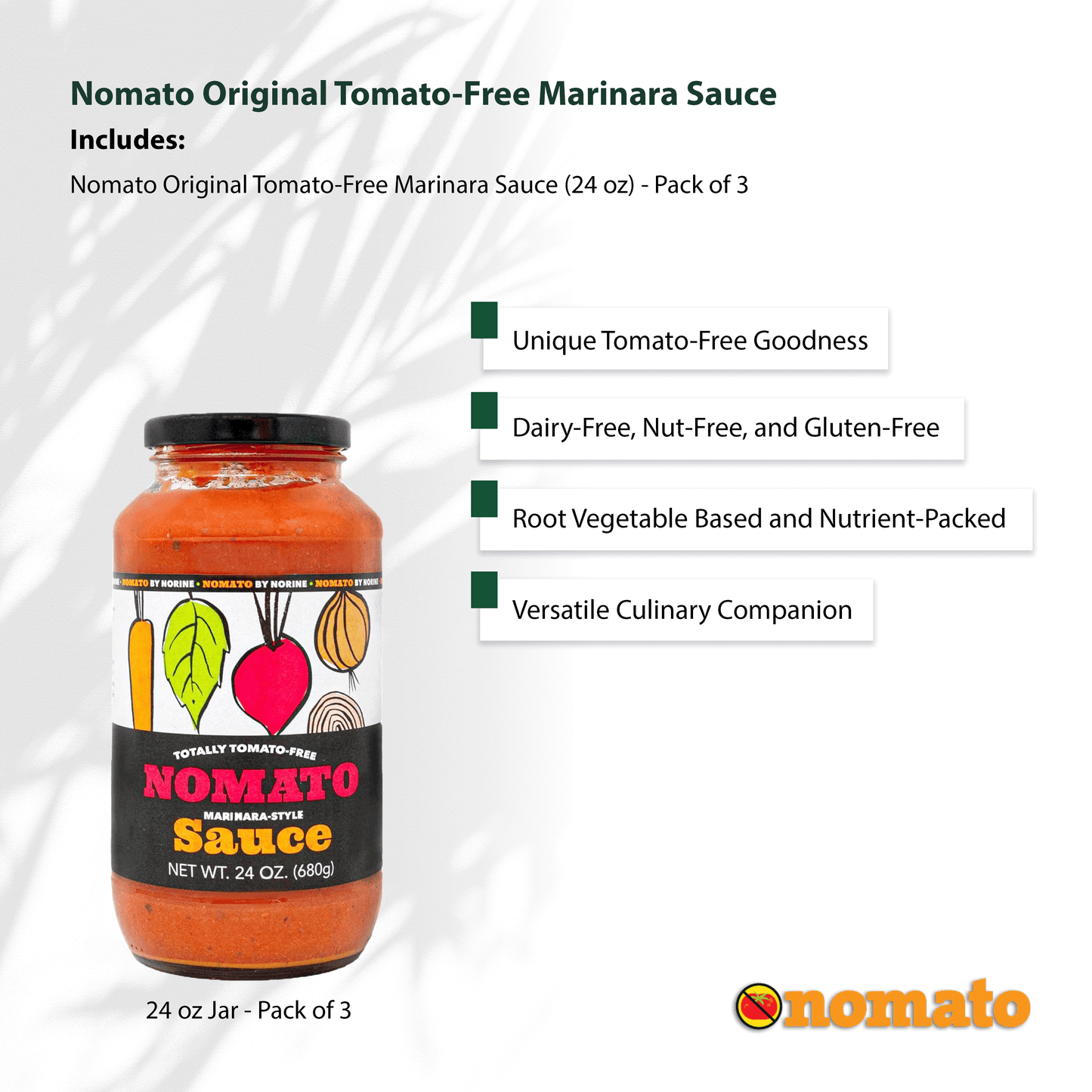 Nomato - 3 Pack of Original Tomato Free Marinara Sauce (24 oz) - Tomato Free, Gluten Free, Nut Free and Dairy Free (Marinara, 3 Pack)