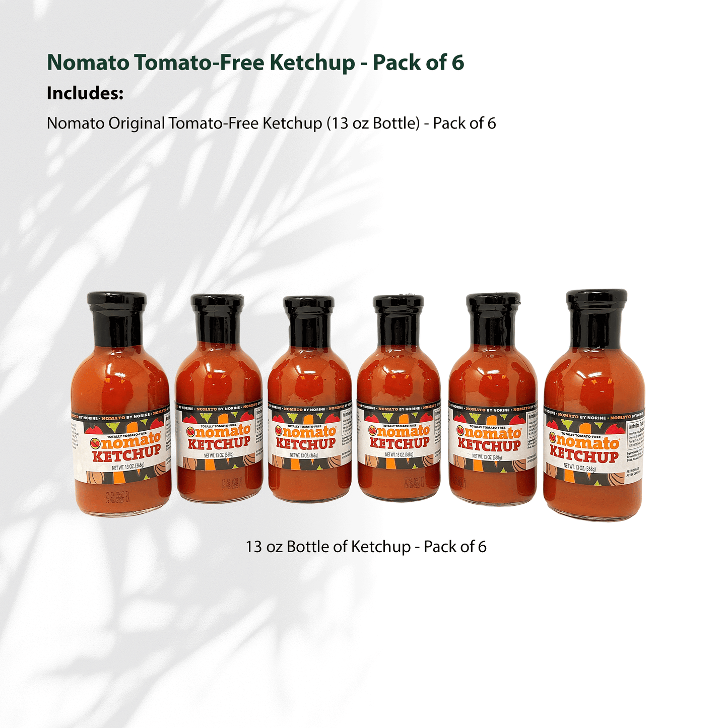 Nomato - 6 Pack of Original Tomato Free Ketchup Sauce (13 oz) - Tomato Free, Gluten Free, Nut Free and Dairy Free (Ketchup, 6 Pack)
