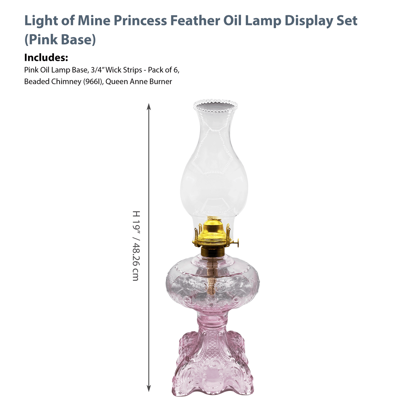 Light of Mine - Princess Feather Pink Oil Lamp Assembly with 100% Cotton Replacement 3/4" Wick Strips